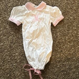 White and Pink Baby Gown with M Monogram